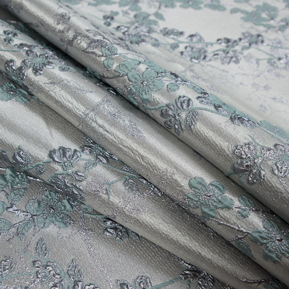 Aqua and Silver Luxury Floral Metallic Brocade - Joann Fabrics