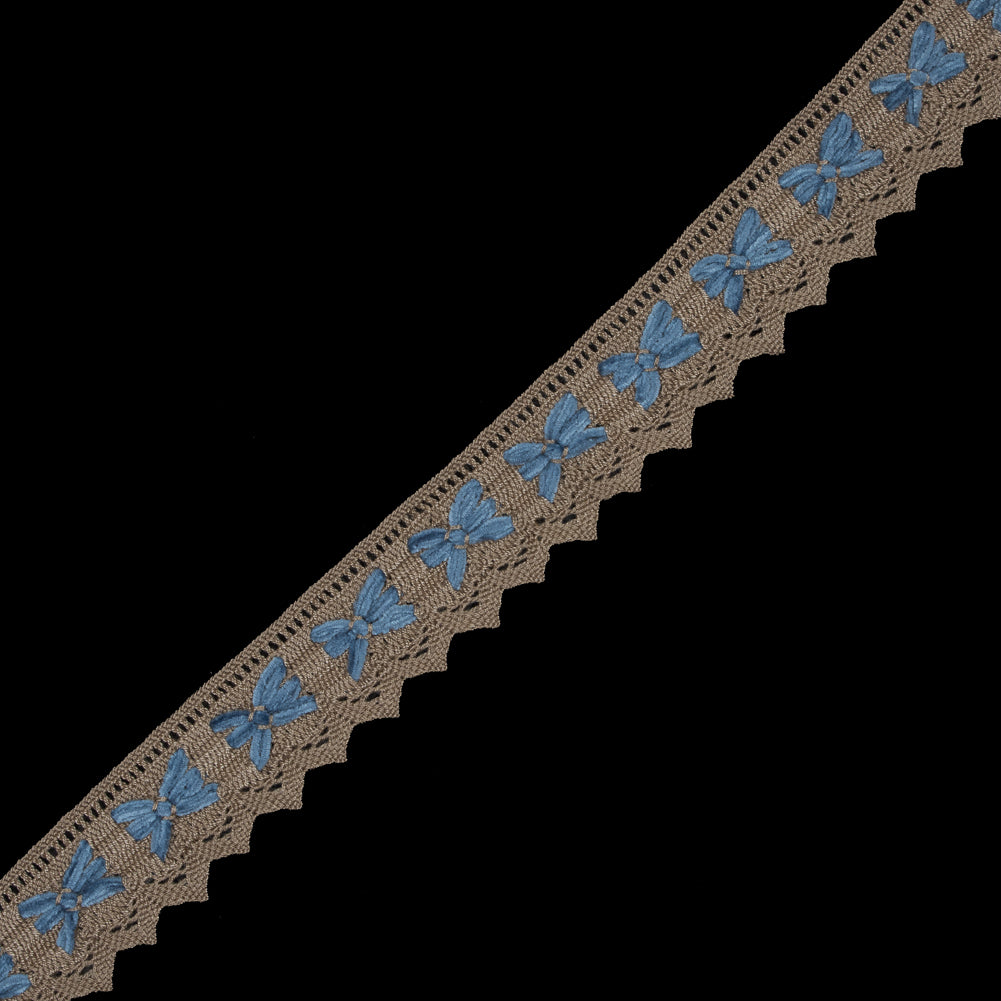 Beige and Blue Crochet Chenille Trim - 1.5