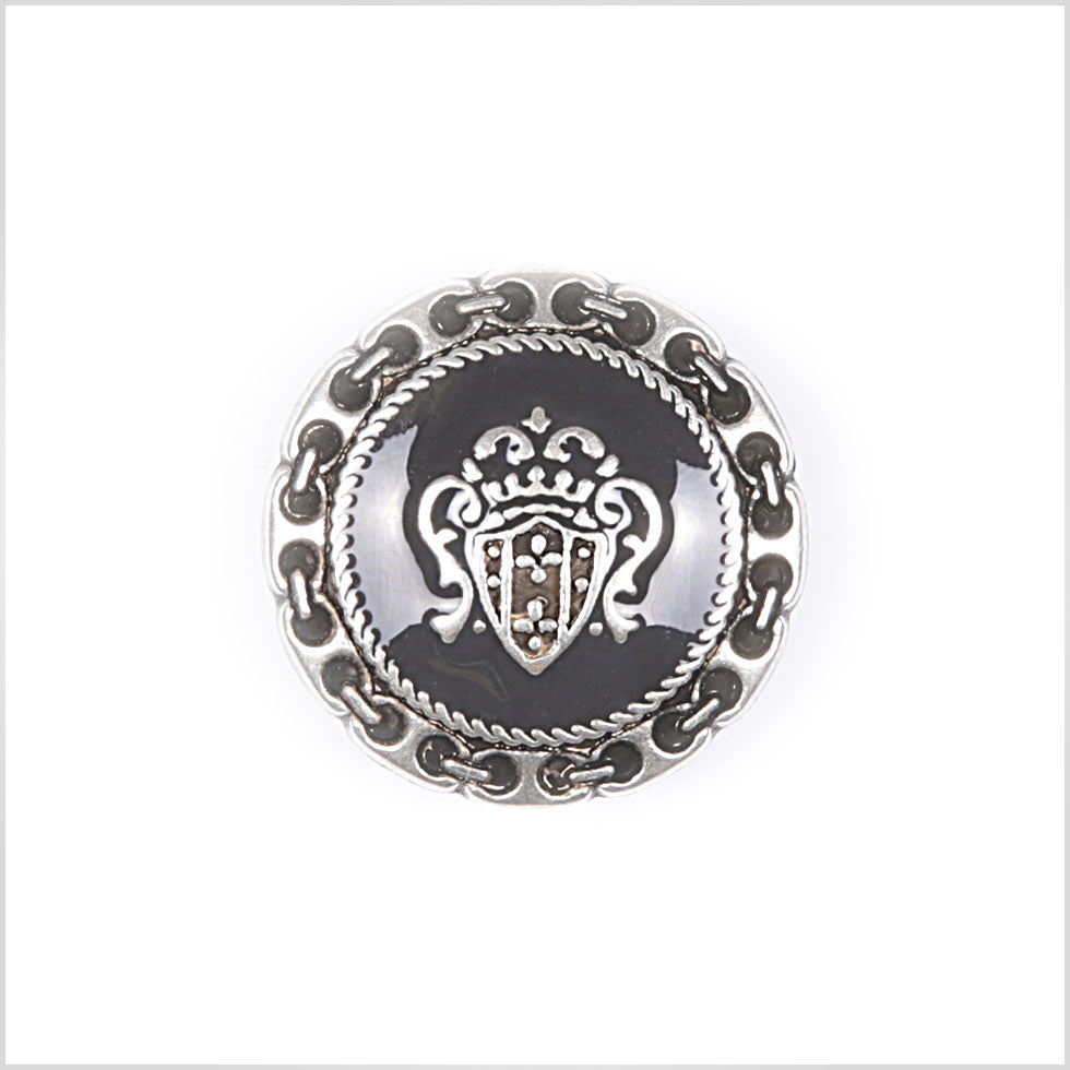 Metal Shank Back Blazer Button - 24L/15mm - Silver and Black Crest and Stitched Links Border - Joann Fabrics