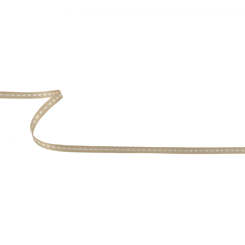 Beige Grosgrain Ribbon with Lucent White Stitching - 0.25