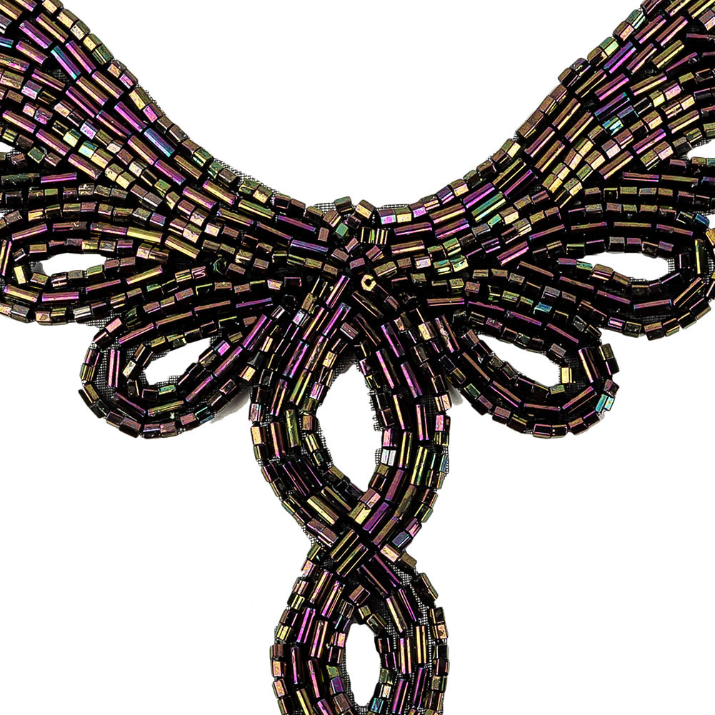 Vintage Purple Iris Bugle and Chop Beaded Abstract Applique - 4.25