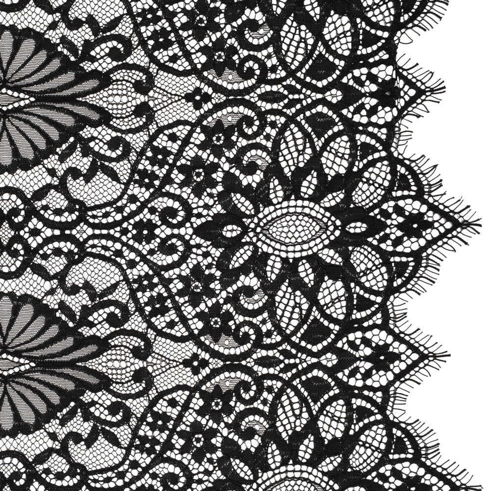 Corded Lace with Finished Edges - Black Fanciful Floral Ogees - Joann Fabrics