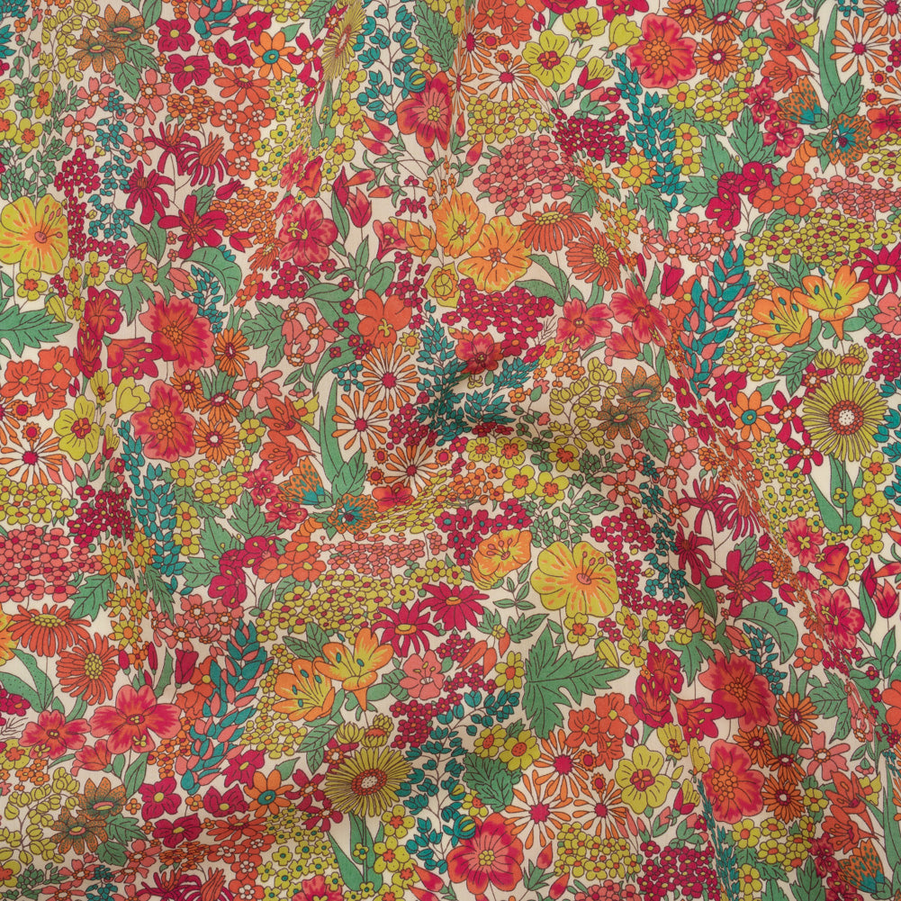 Liberty Fabrics Tana Lawn® - Margaret Annie Pink - Bright Pink, Orange and Yellow Hand Drawn Florals - Joann Fabrics
