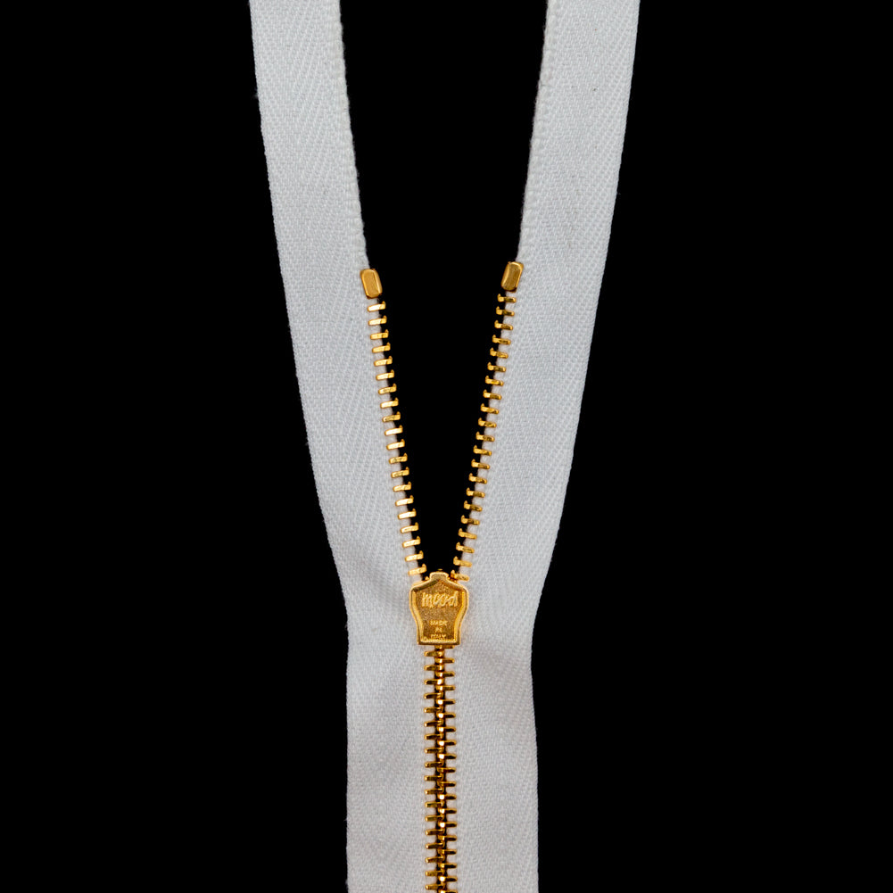 Mood Exclusive Italian Off-White and Gold T3 Open End Metal Zipper - 27.5