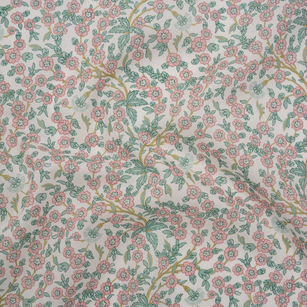 Liberty Fabrics Tana Lawn® - Empress Pink Light - Baby Pink and Mint Green Trailing Cherry Blossoms - Joann Fabrics