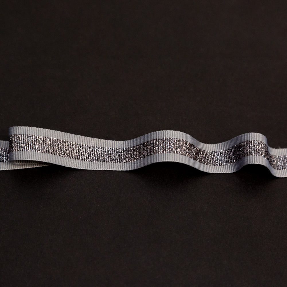 Italian Metallic Gunmetal and Gray Striped Grosgrain Ribbon - 0.625