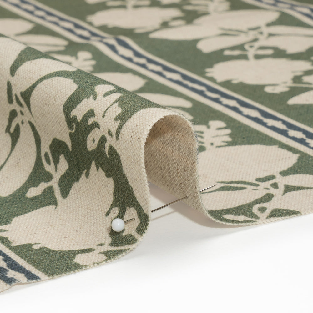 Brushed Cotton and Linen Canvas - Thyme Floral Silhouette Stripes - British Imported - Joann Fabrics