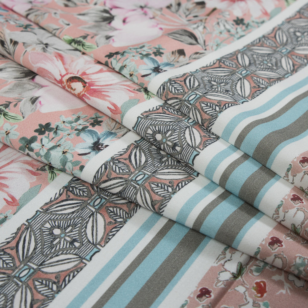 Stretch Cotton Sateen - Pink and Blue Floral Stripes - Peace of Sincerity Print - Mood Exclusive Key Largo Collection - Joann Fabrics