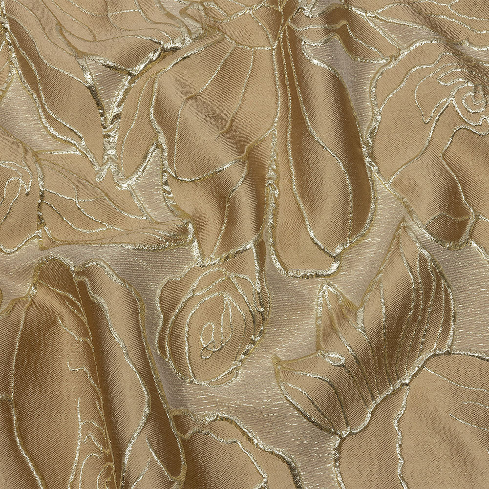 Metallic Gold and Tan Outlined Florals Luxury Brocade - Joann Fabrics