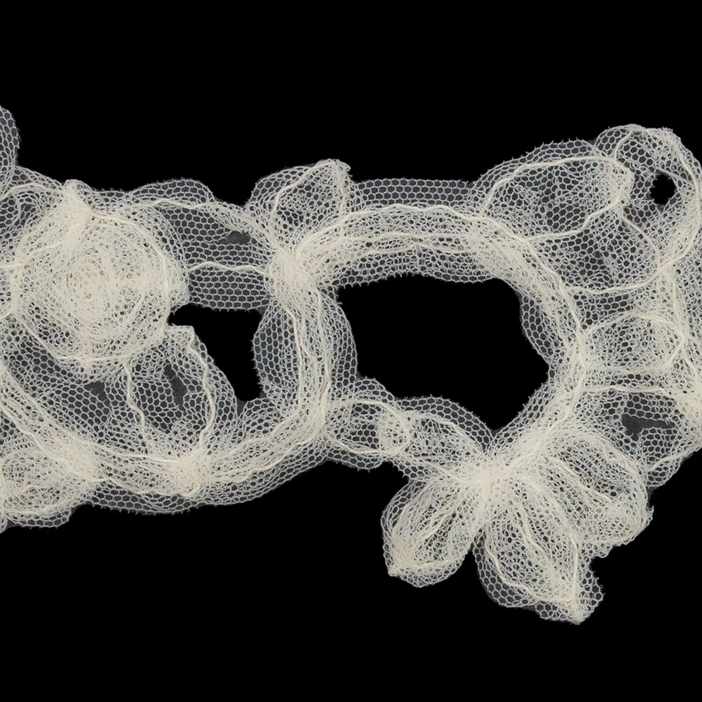 Famous NYC Designer Ivory Floral Vines Ruffled Tulle Lace Trim - 2.75