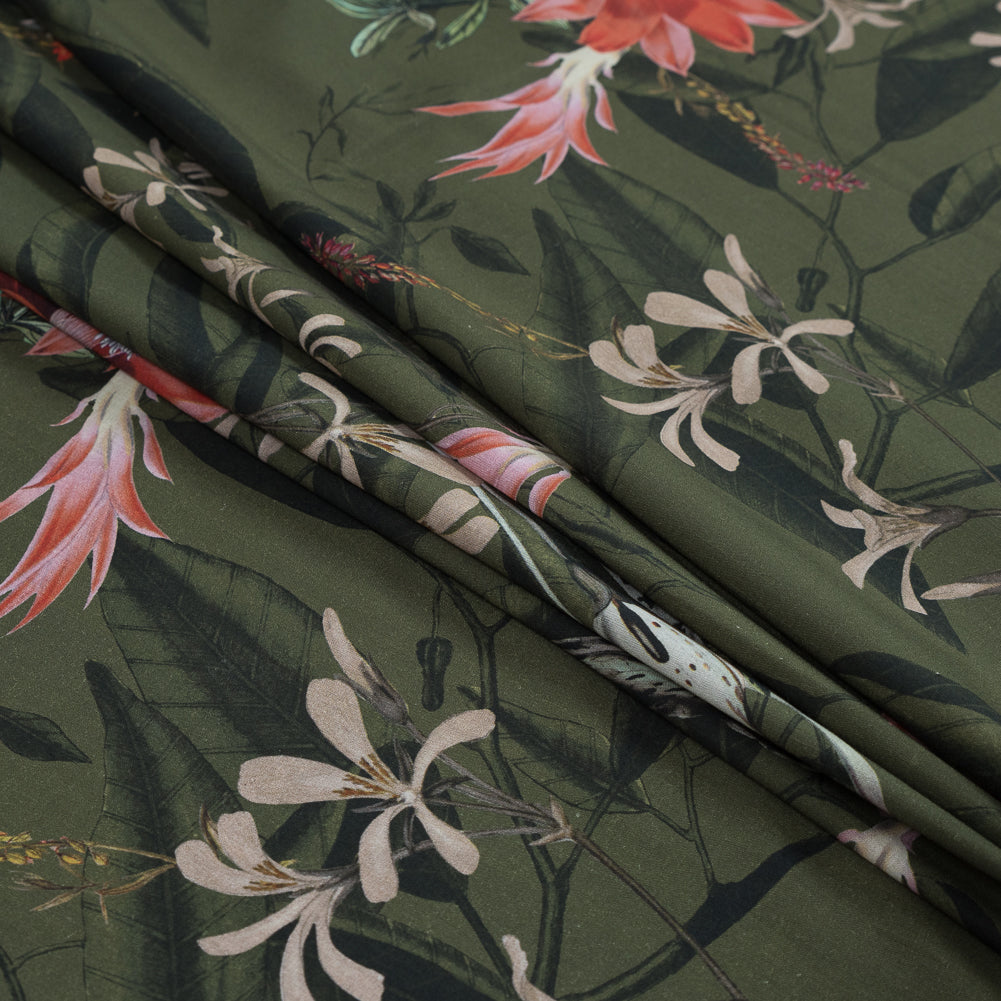 Cotton Voile - Olive Green Flowers and Leaves - Les Tropiques Print - Mood Exclusive Jacques Collection - Joann Fabrics
