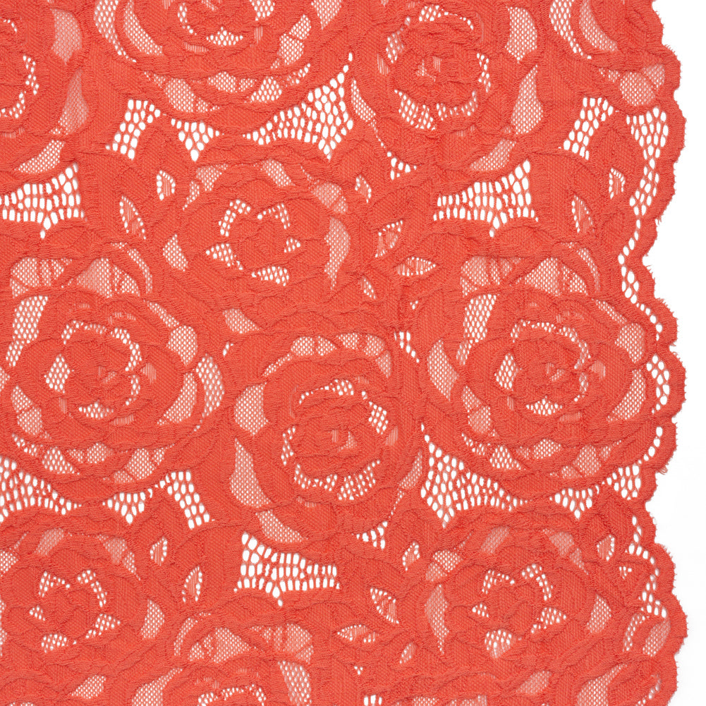 Stretch Re-Embroidered Lace with Finished Edges - Deep Sea Coral All-Over Roses - Joann Fabrics