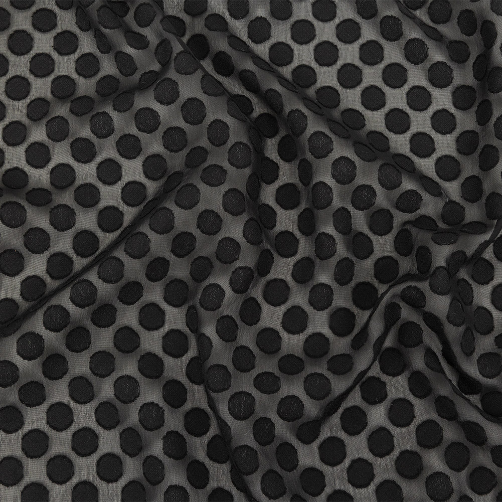 Famous Australian Designer Black Polyester Chiffon with Burnout Polka Dots - Joann Fabrics