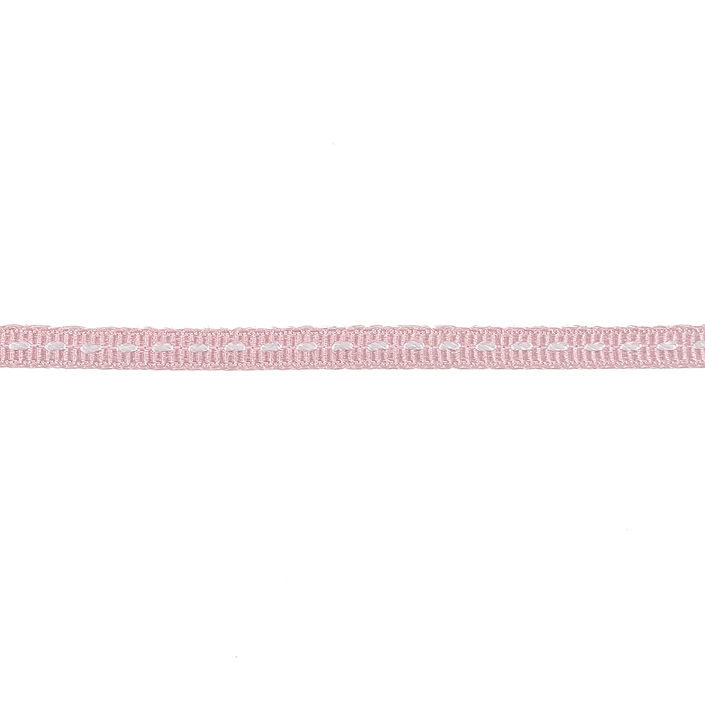 Baby Pink Grosgrain Ribbon with Lucent White Stitching - 0.25
