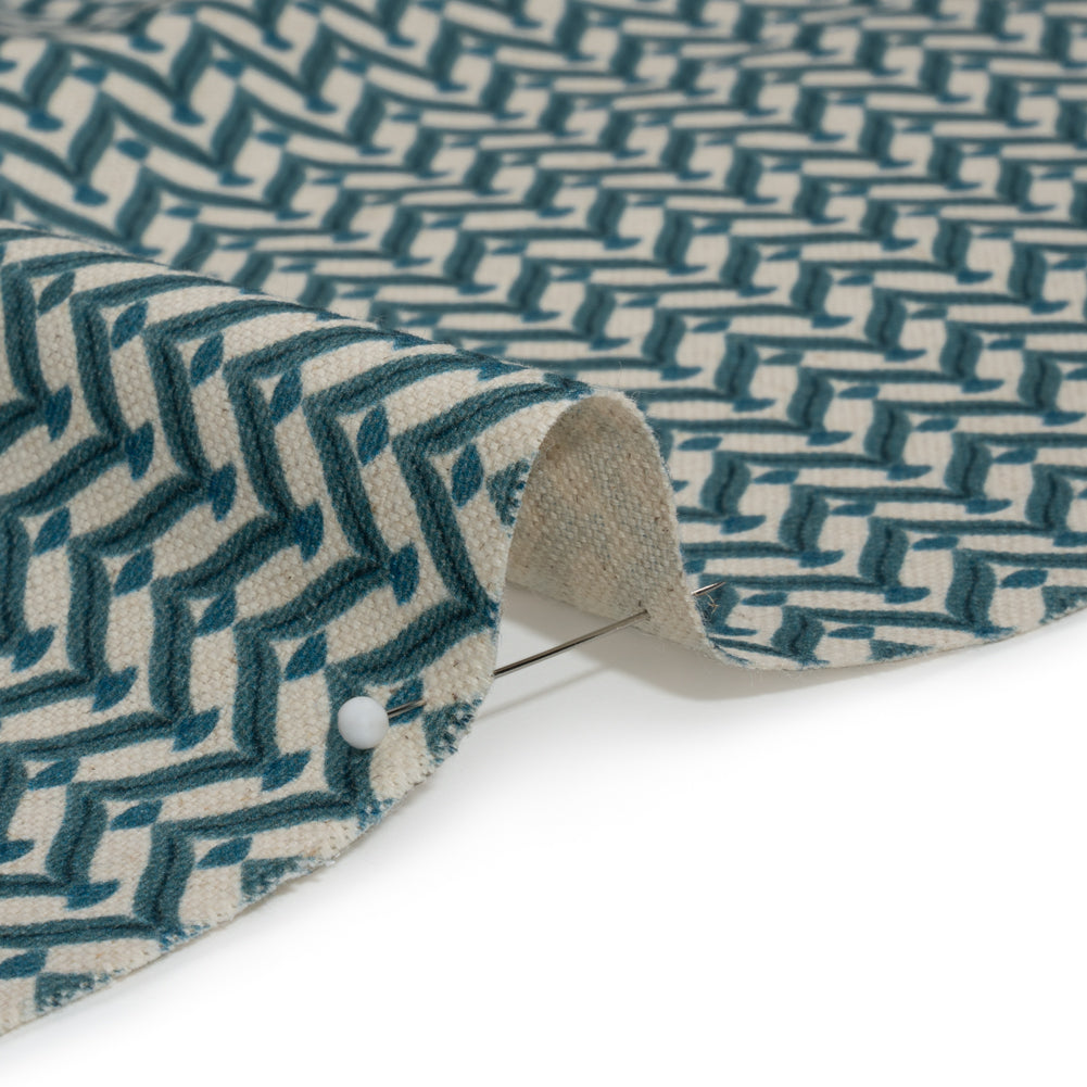 Cotton and Linen Canvas Print - Ocean Leafy Chevrons - British Imported - Joann Fabrics