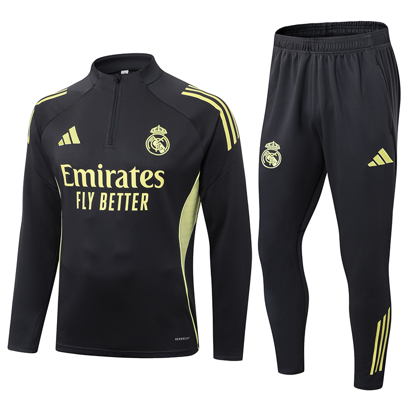 2025-2026 Real Madrid Dark Gray Half-Pull Training Suit Football Shirt 1:1 Thai Quality Set