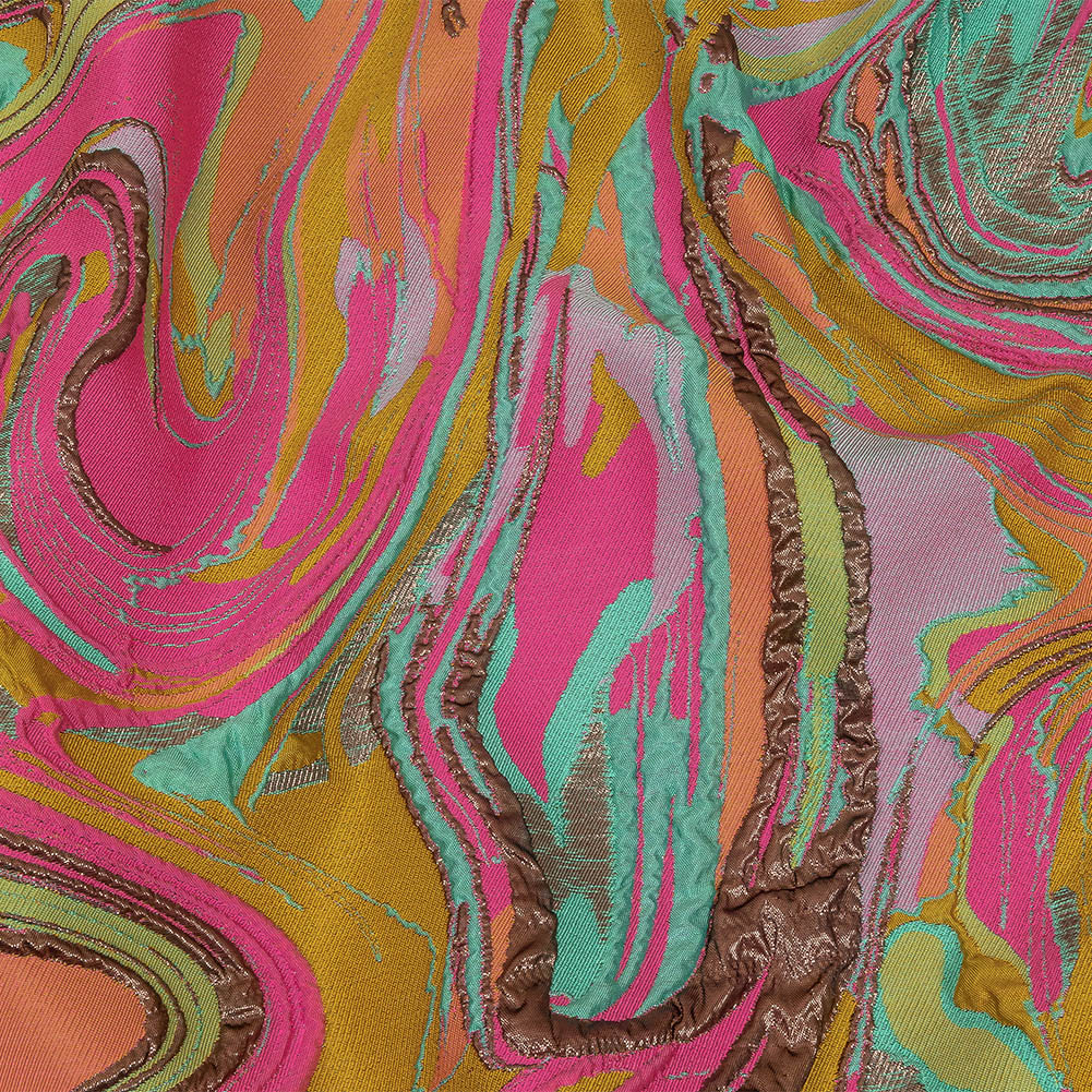 Rose Gold, Coral and Seafoam Marbled Metallic Luxury Brocade - Joann Fabrics