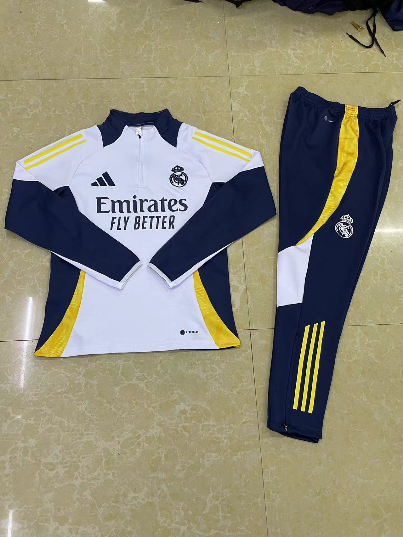 2024/2025 Real Madrid Half-Pull Training Suit White Football Shirt 1:1 Thai Quality Set