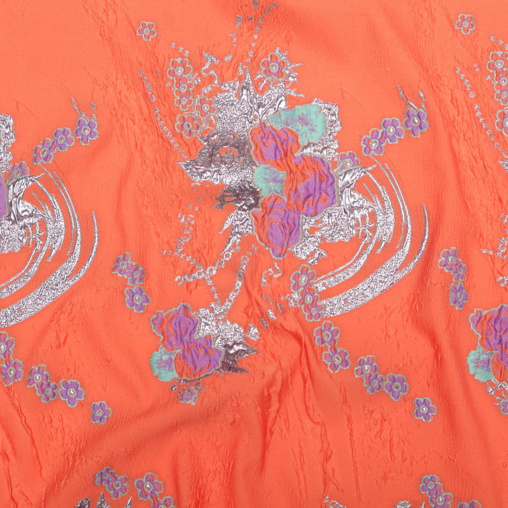 Spearmint, Coral and Metallic Gold Floral Luxury Brocade - Joann Fabrics