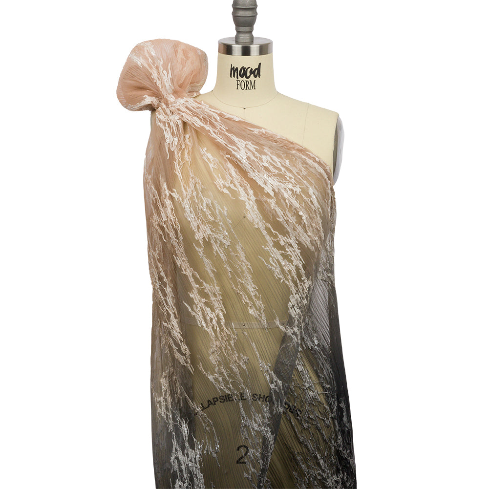 Embroidered Soft Pleated Tulle with Sequins - Black and Taupe Ombre Abstract - Sequoia Collection - Joann Fabrics