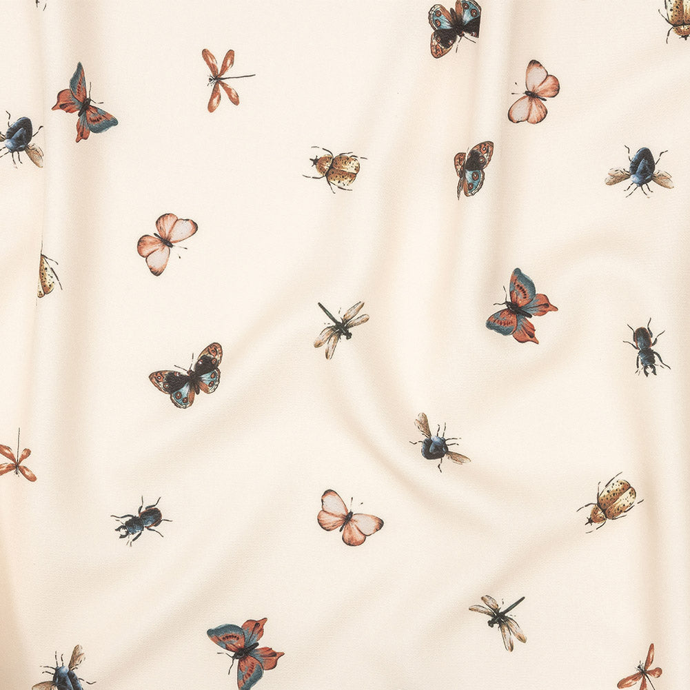 Stretch Polyester Crepe - Cream Insects - Butterfly Effect Print - Mood Exclusive Harvest Collection - Joann Fabrics