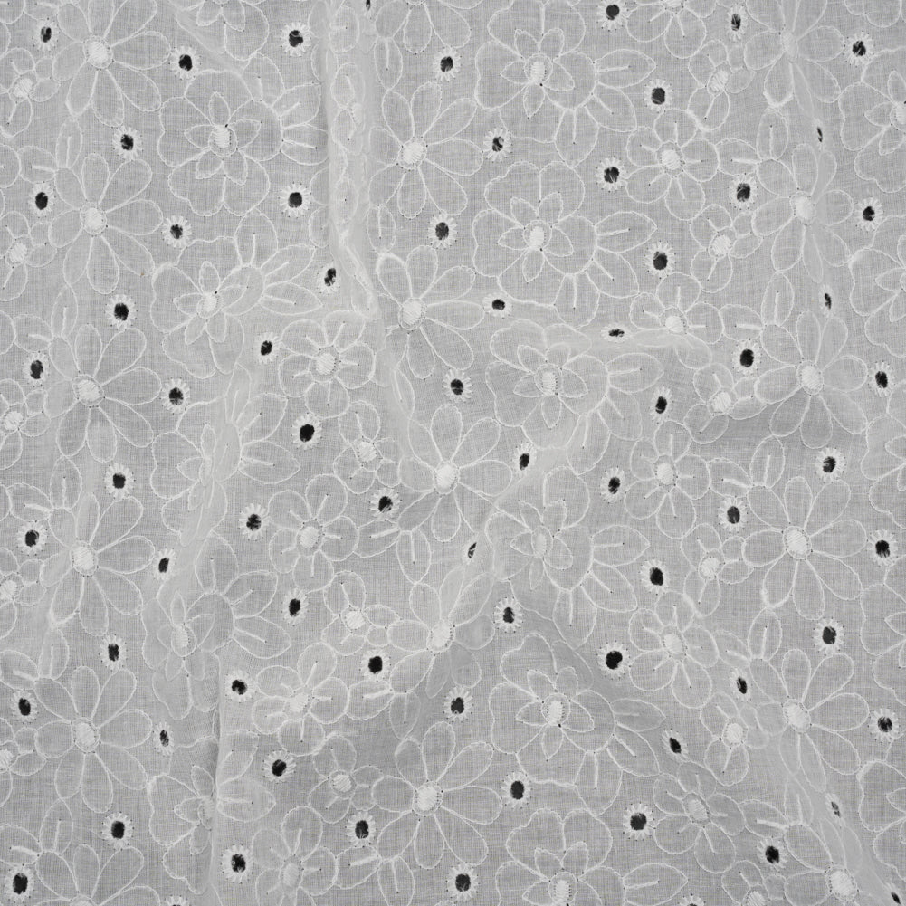 Embroidered Eyelet Cotton Voile - White Field of Flowers - Naomi Collection - Joann Fabrics