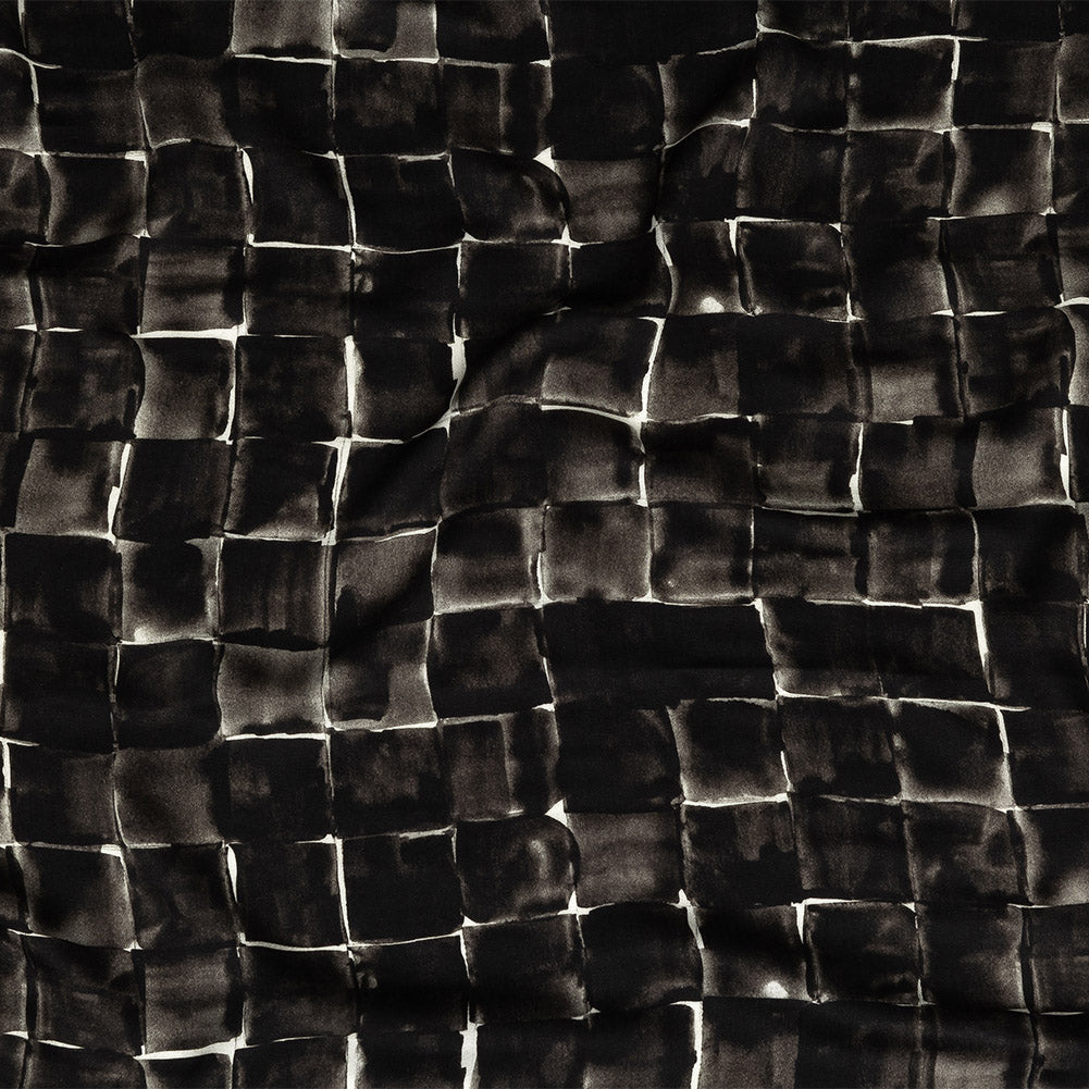 Rayon Challis - Gray Painted Squares - Haunted Blocks Print - Mood Exclusive Twilight Collection - Joann Fabrics