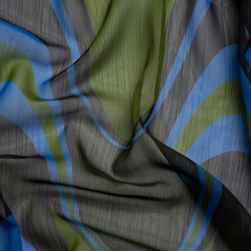 Polyester Chiffon Print with Metallic Pinstripes - Blue, Green and Black Waves - Mood Exclusive Ebb and Flow - Joann Fabrics