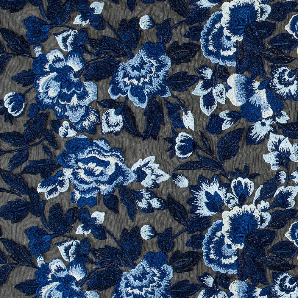 Royal Blue and Sea Foam Novelty Floral Embroidered Mesh - Joann Fabrics