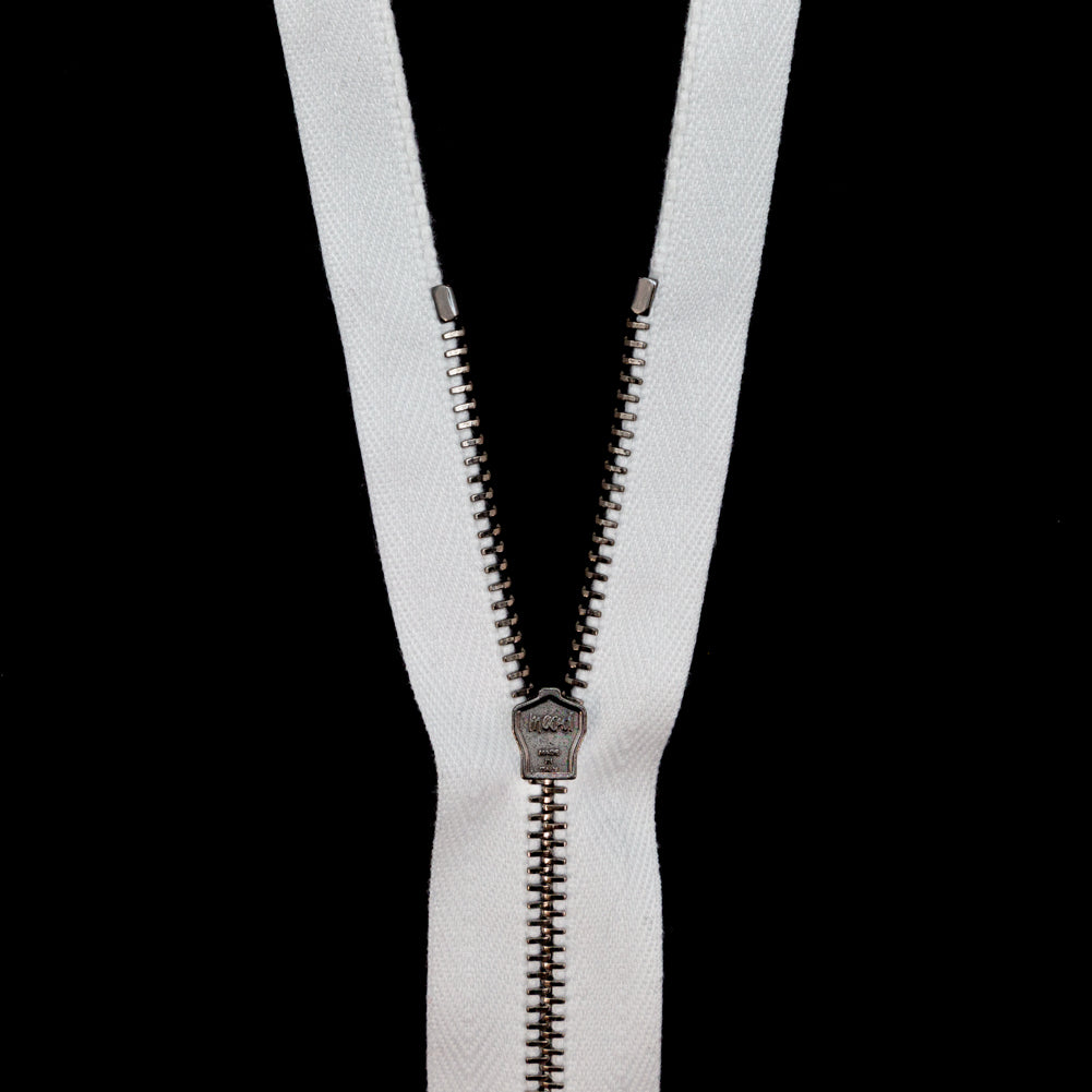 Mood Exclusive Italian White and Gunmetal T3 Open End Metal Zipper - 27.5