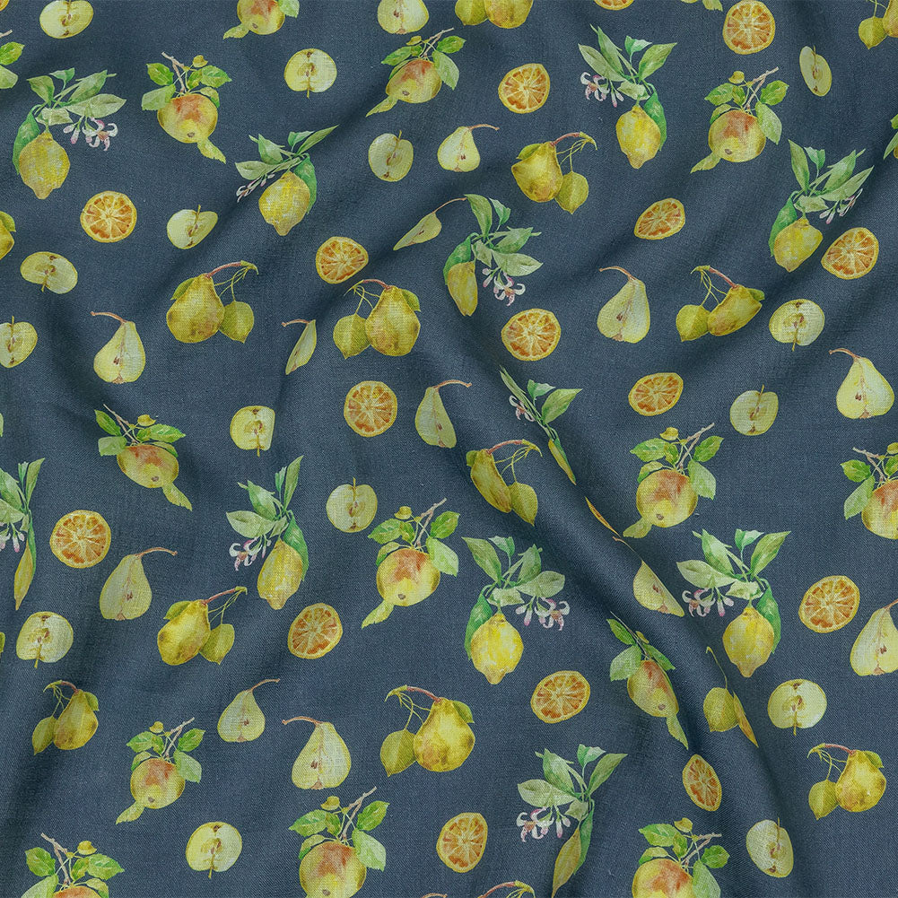 Navy and Green Apples, Pears and Oranges Medium Weight Linen Woven - Joann Fabrics