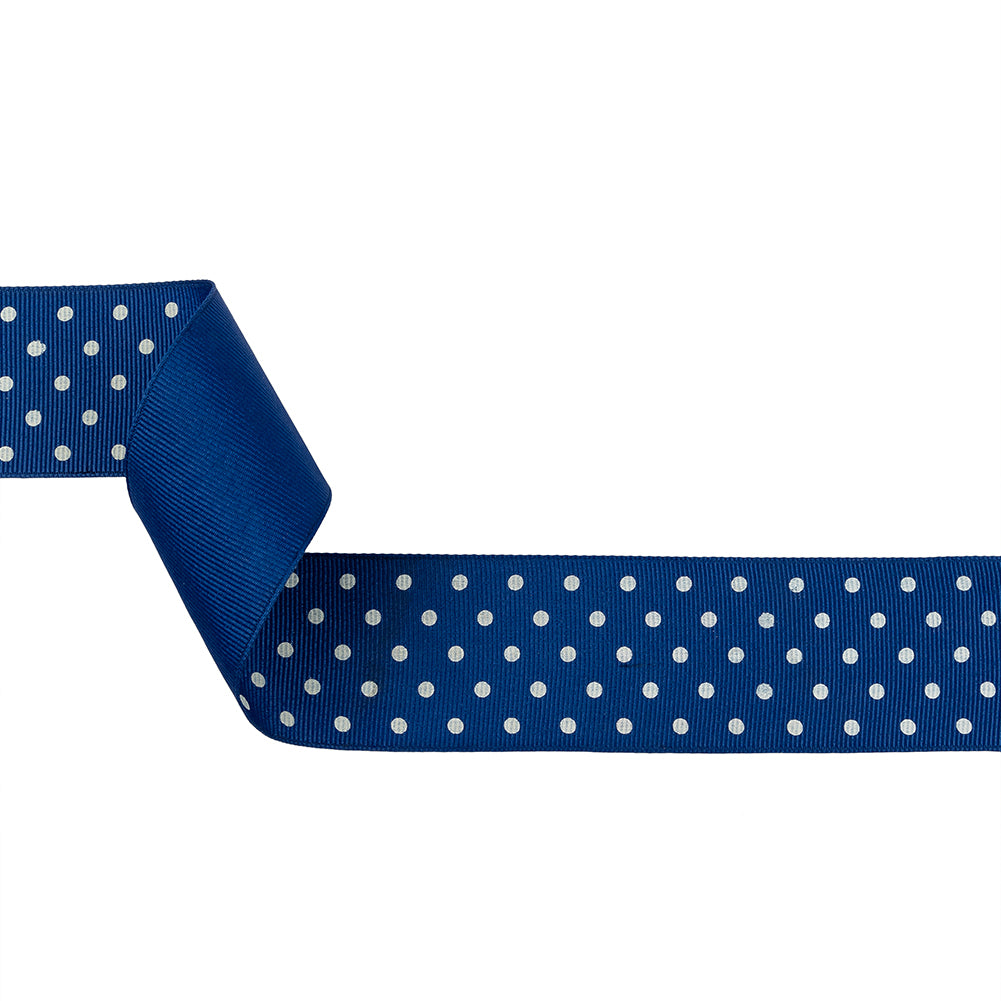 Deep Ultramarine and White Polka Dots Grosgrain Ribbon - 1.625