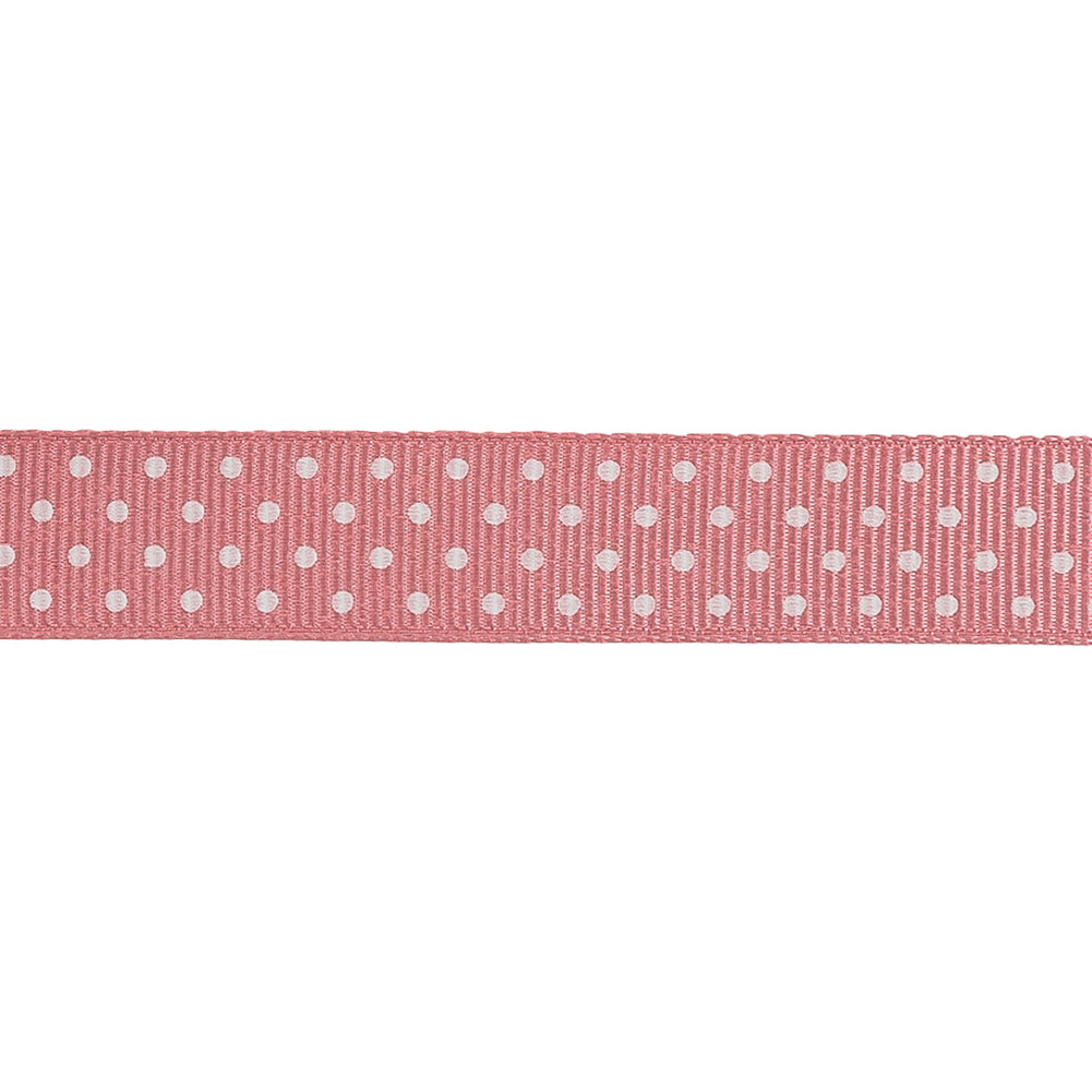 Flamingo Pink and White Polka Dots Grosgrain Ribbon - 0.625