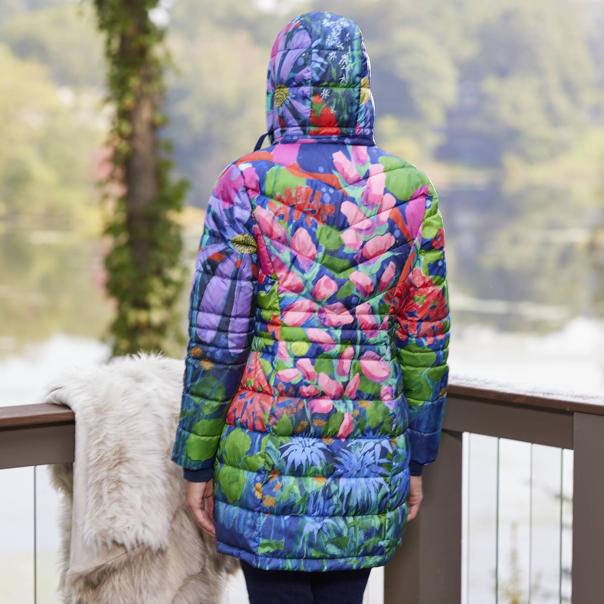 Floral Puff Coat, Zip-Off, Drawstring Hood, Shaping Seams - Northstyle Catalog