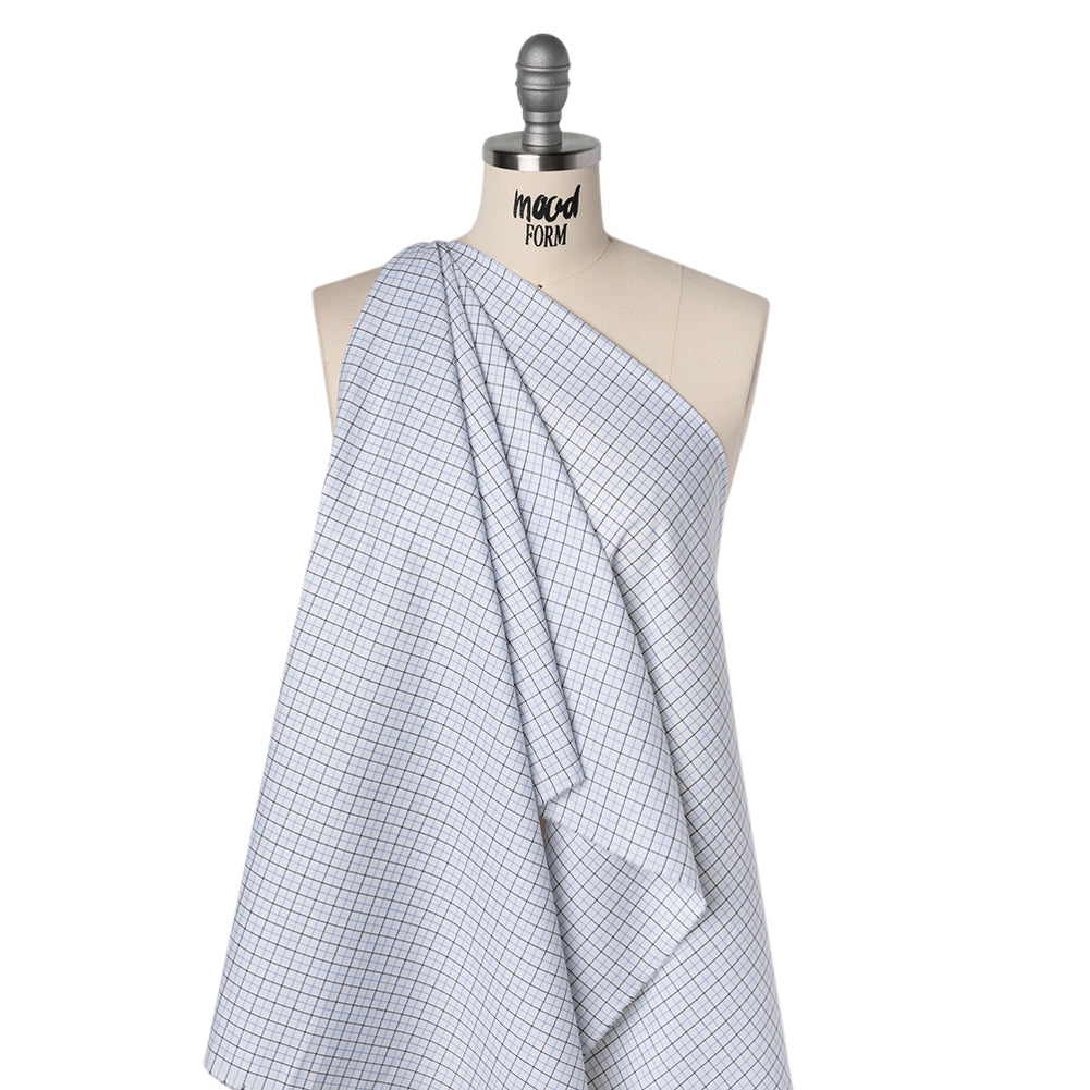 Cotton Twill Shirting - Sky Blue, Navy and White Tattersall Check - Designer Deadstock - Joann Fabrics