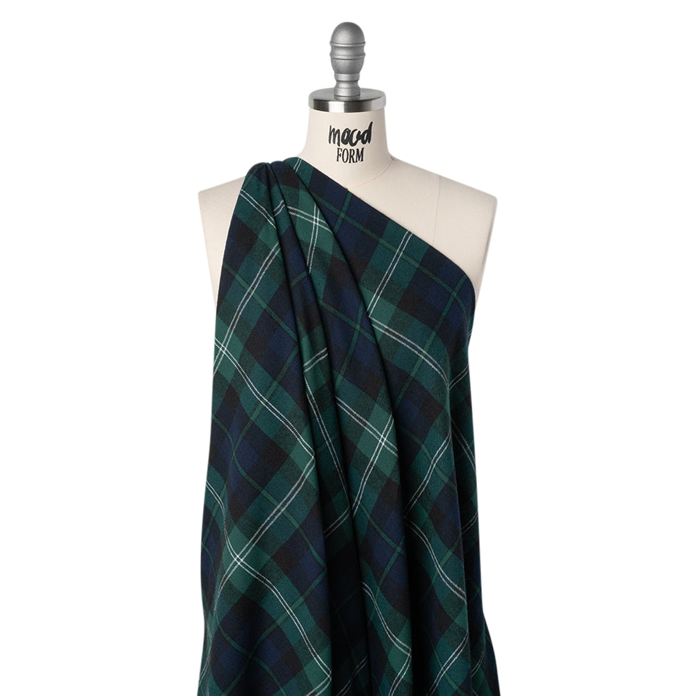 Yarn-Dyed Cotton Twill Flannel - Green, Black and Blue Black Watch Plaid - Joann Fabrics