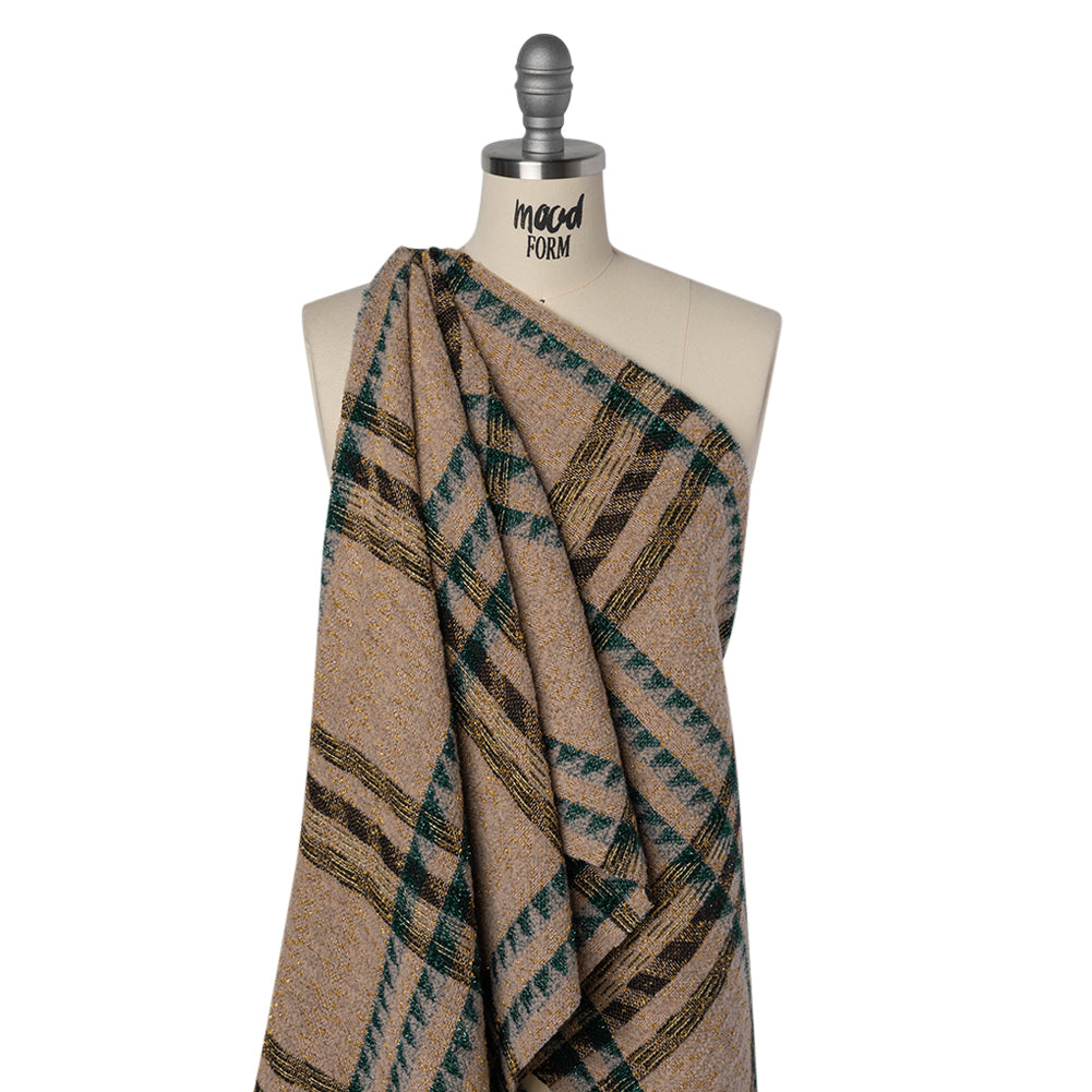 Metallic Wool and Polyester Tweed - Beige, Green and Gold Graphic Plaid - Joann Fabrics