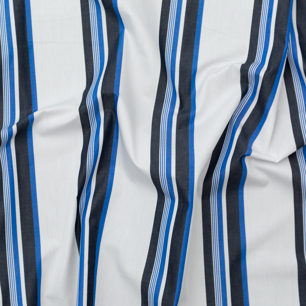 Italian Optic White and Ultramarine Striped Cotton Shirting - Joann Fabrics