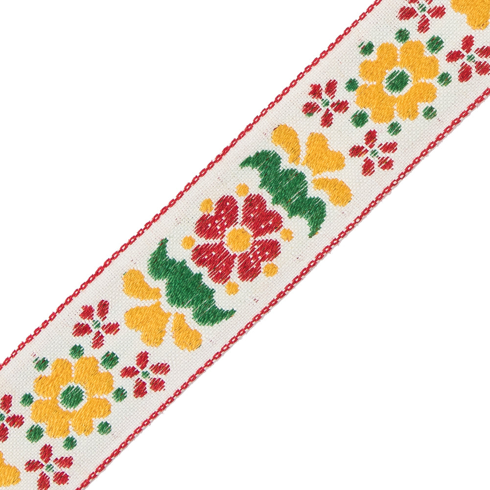 German Red and Yellow Floral Jacquard Ribbon - 0.875