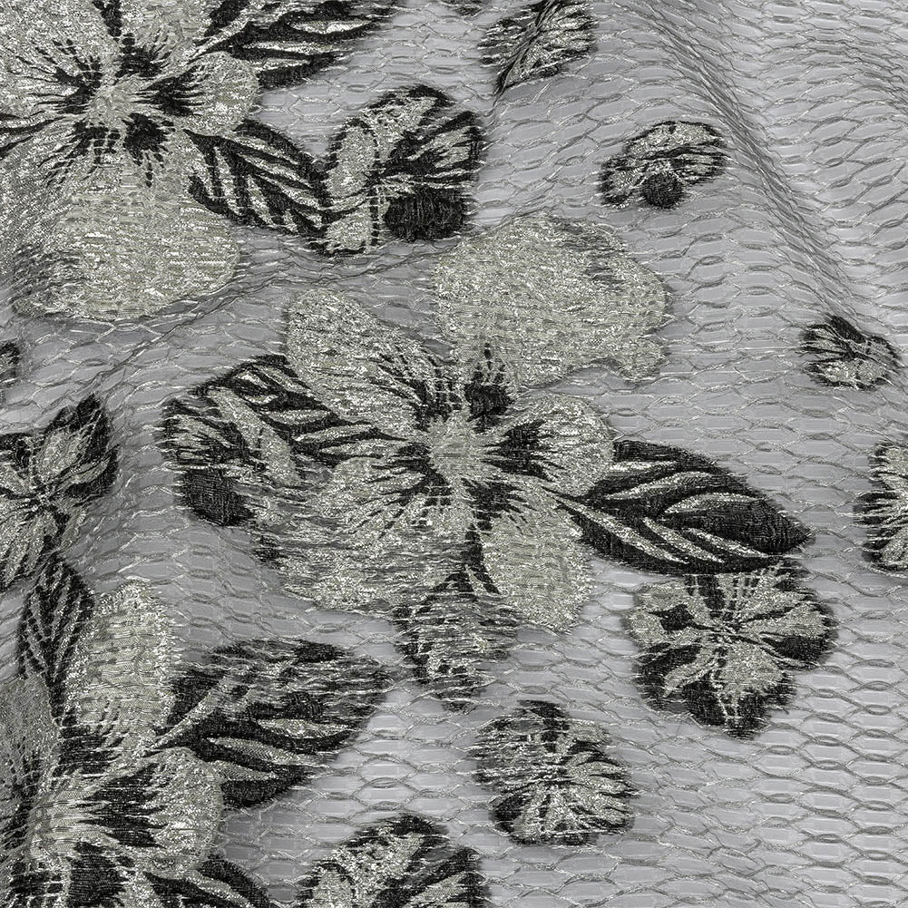 Metallic SIlver and Black Florals and Latticework Sheer Luxury Brocade - Joann Fabrics