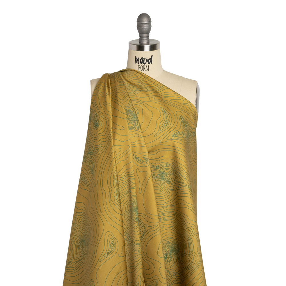 Stretch Cotton Sateen - Olive and Hunter Green Abstract Lines - Topographic Map Print - Mood Exclusive Acadia Collection - Joann Fabrics
