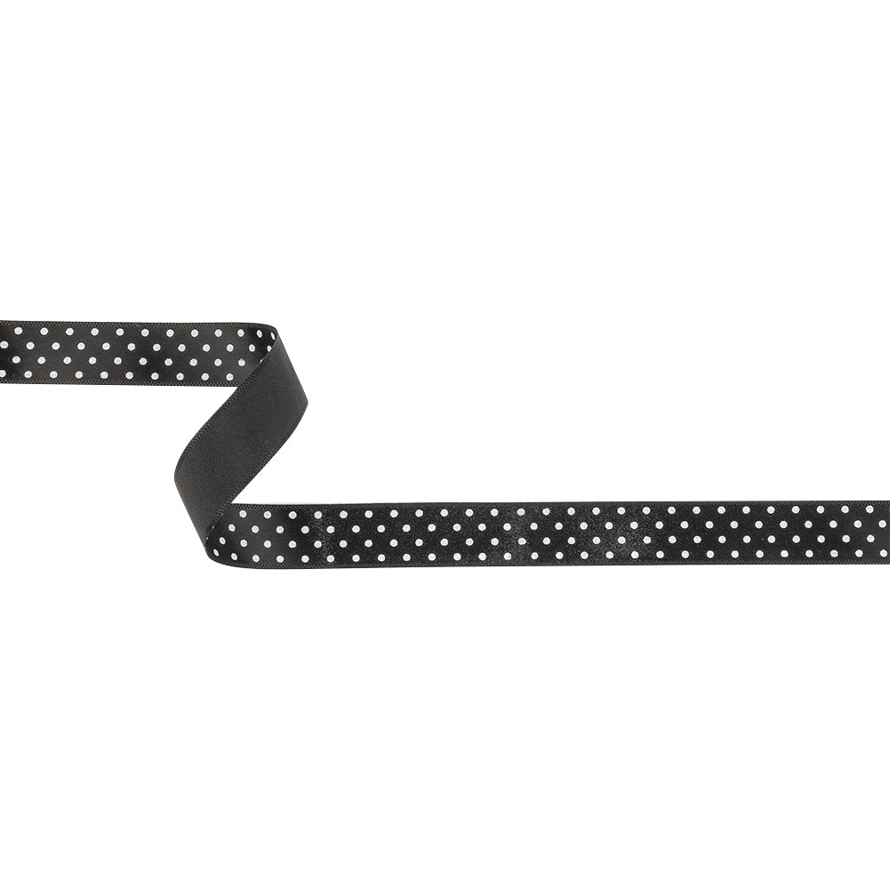Black and Bright White Polka Dots Satin Ribbon - 0.625