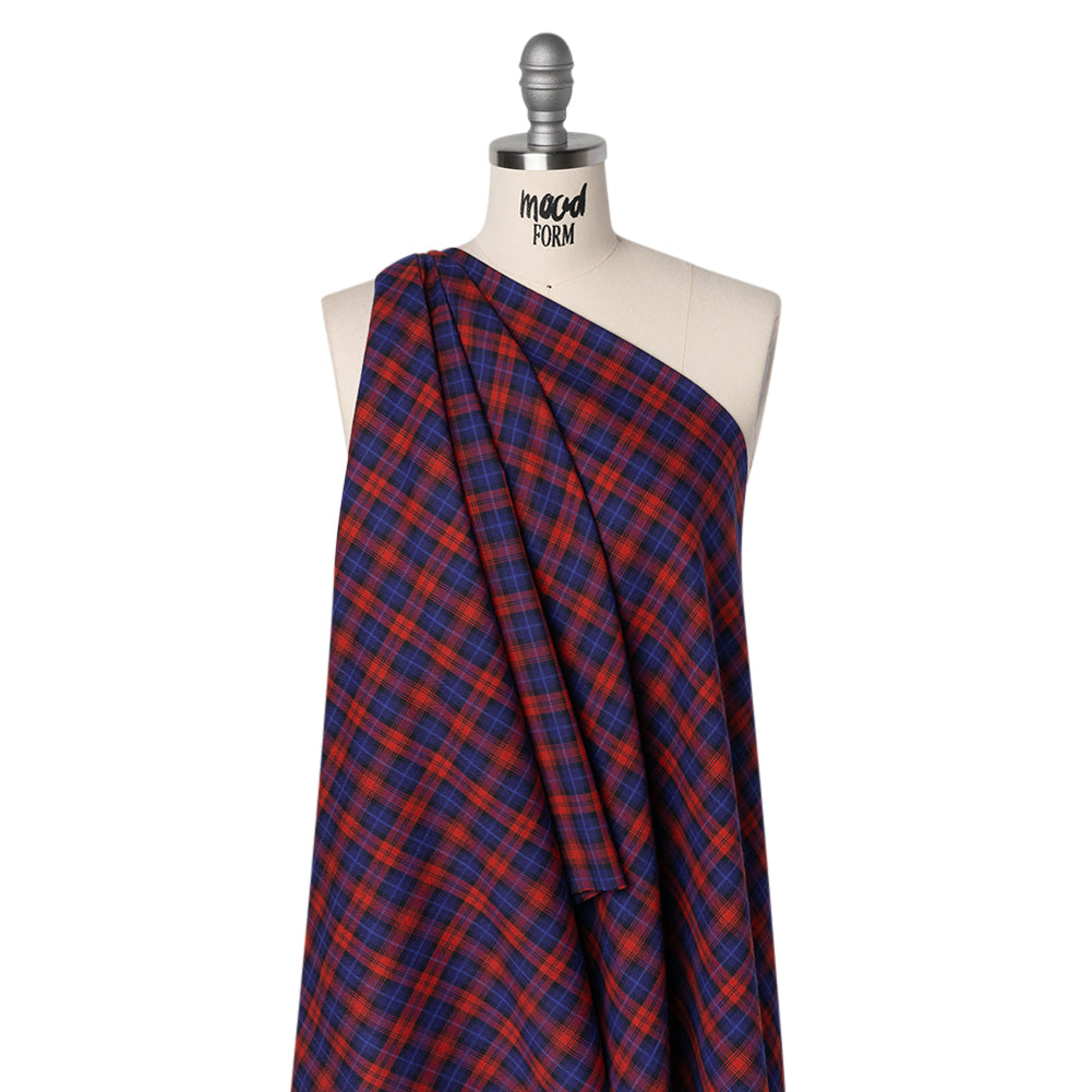 Brushed Cotton Twill Shirting - Red, Electric Blue and Black Plaid - Designer Deadstock - Joann Fabrics
