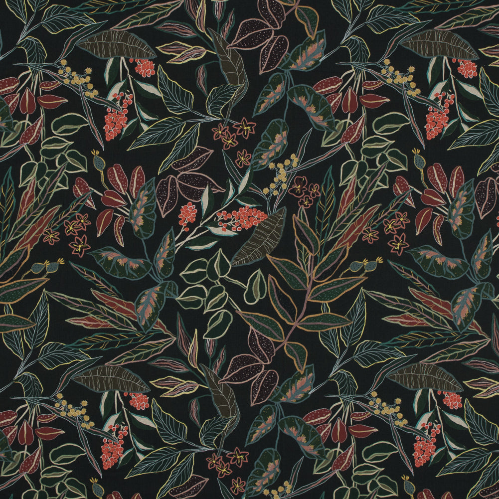 Cotton Voile - Black and Green Foliage - Mystery of Renewal Print - Mood Exclusive Key Largo Collection - Joann Fabrics