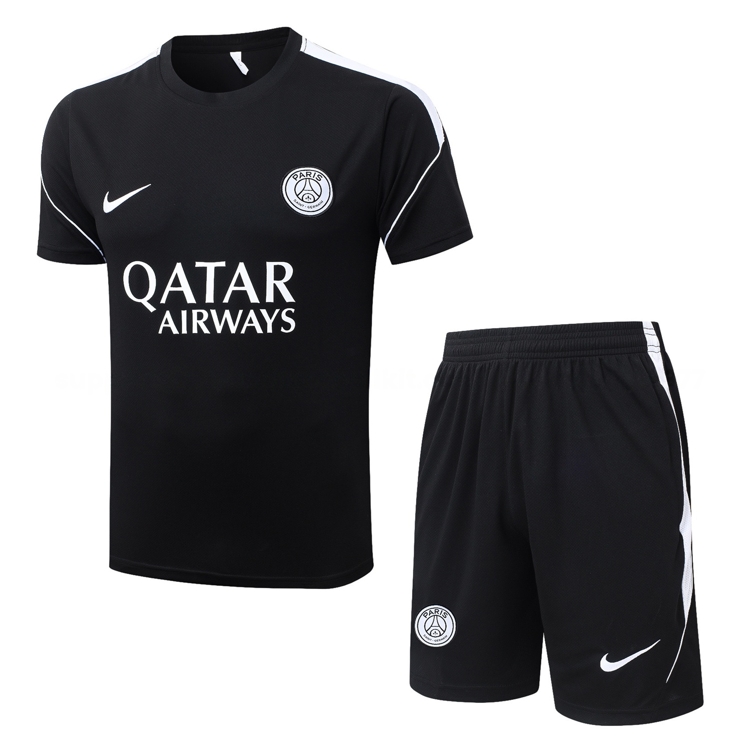Paris Saint-Germain PSG 26-27 Short-Sleeve Training Set - White Border Black Top & Shorts - UnitedFutballJersey