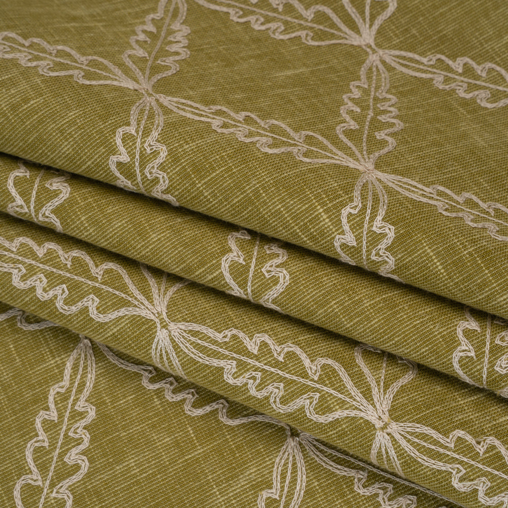 Embroidered Polyester and Cotton Woven - Olive Leaf Diamonds - British Imported - Joann Fabrics