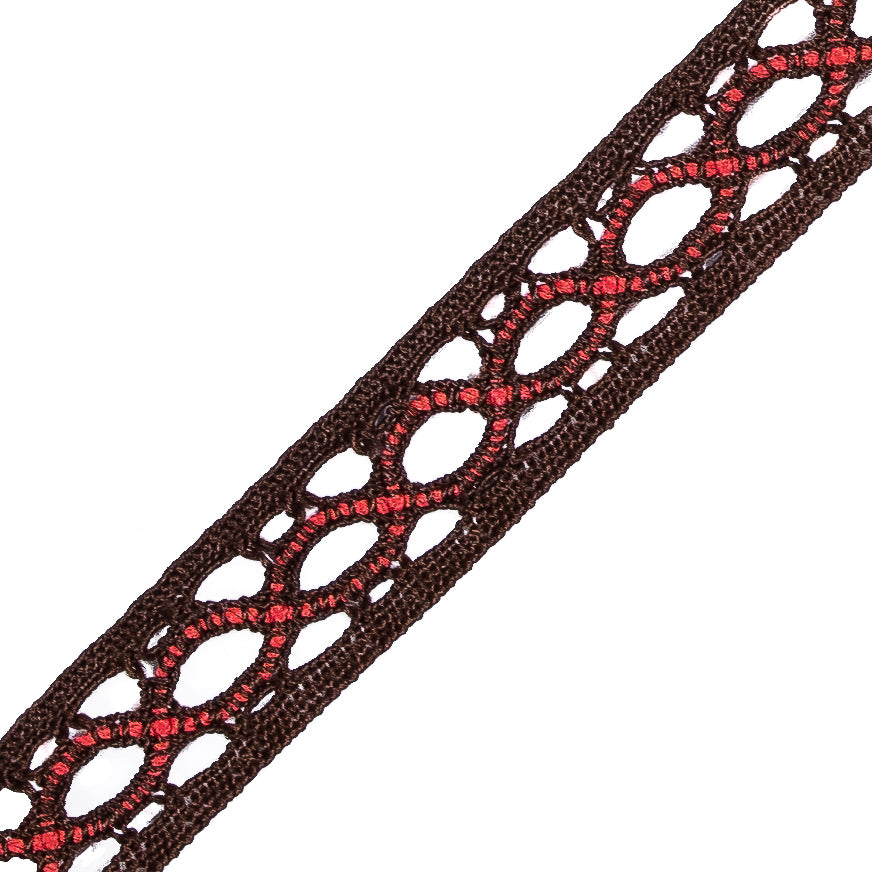 Brown and Coral European Crochet Trim - 0.5