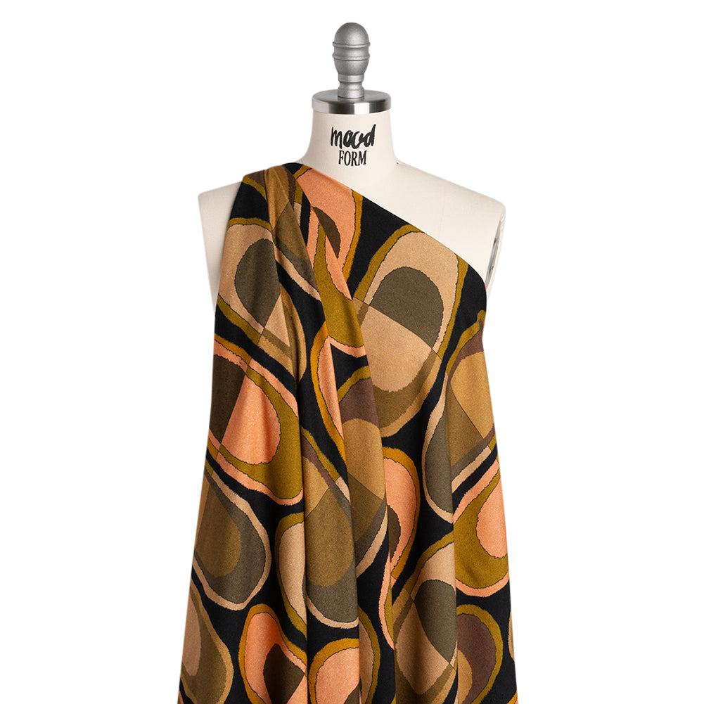 Viscose Crepe - Olive, Peach and Black Lozenges - Mood Exclusive Sweet Suckers Print - Joann Fabrics