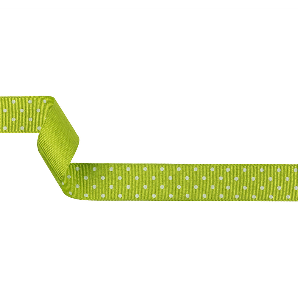 Lime Green and White Polka Dots Grosgrain Ribbon - 1