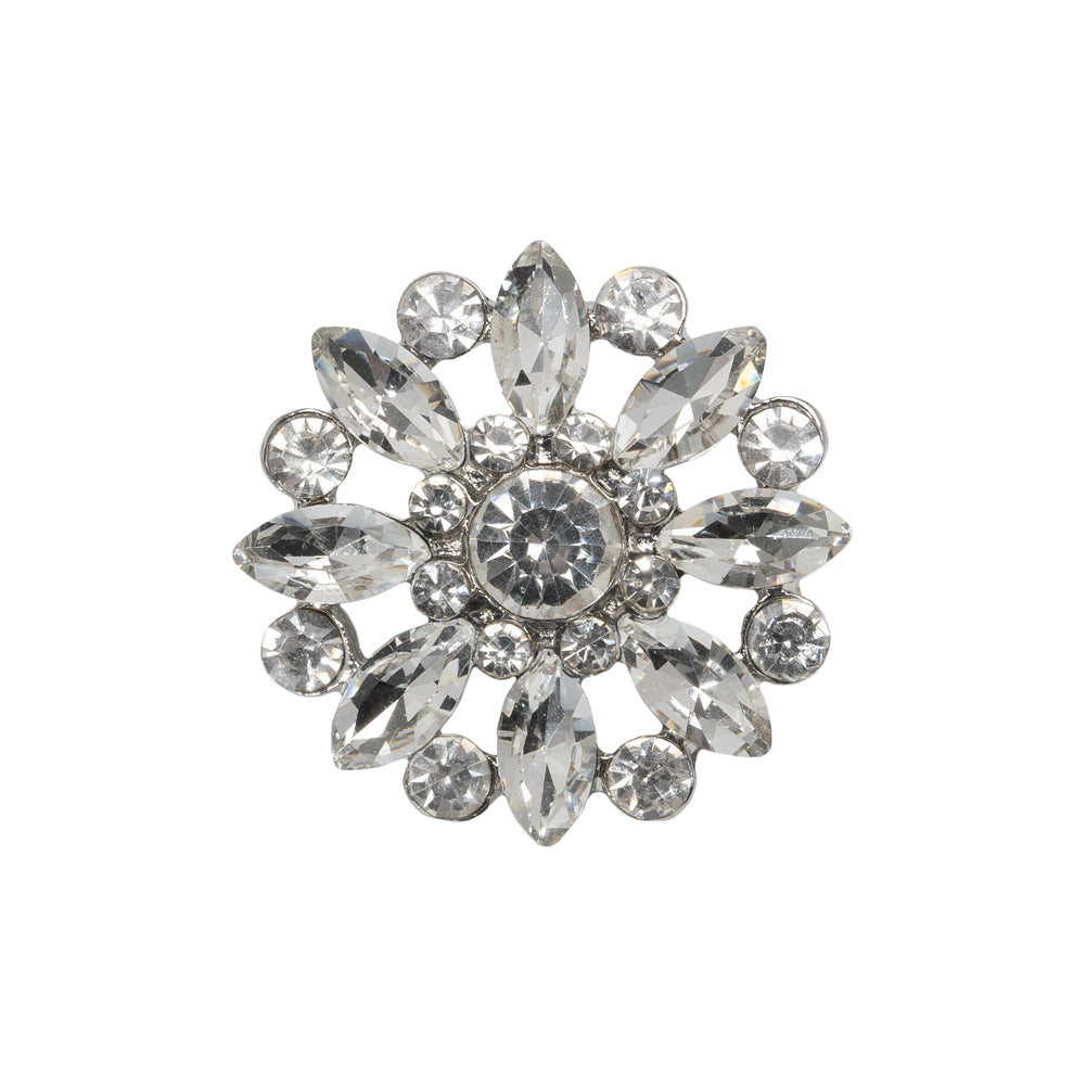 Rhinestone and Metal Shank Back Button - 38L/24mm - Crystal and Nickel-Free Silver Open Flower - Joann Fabrics